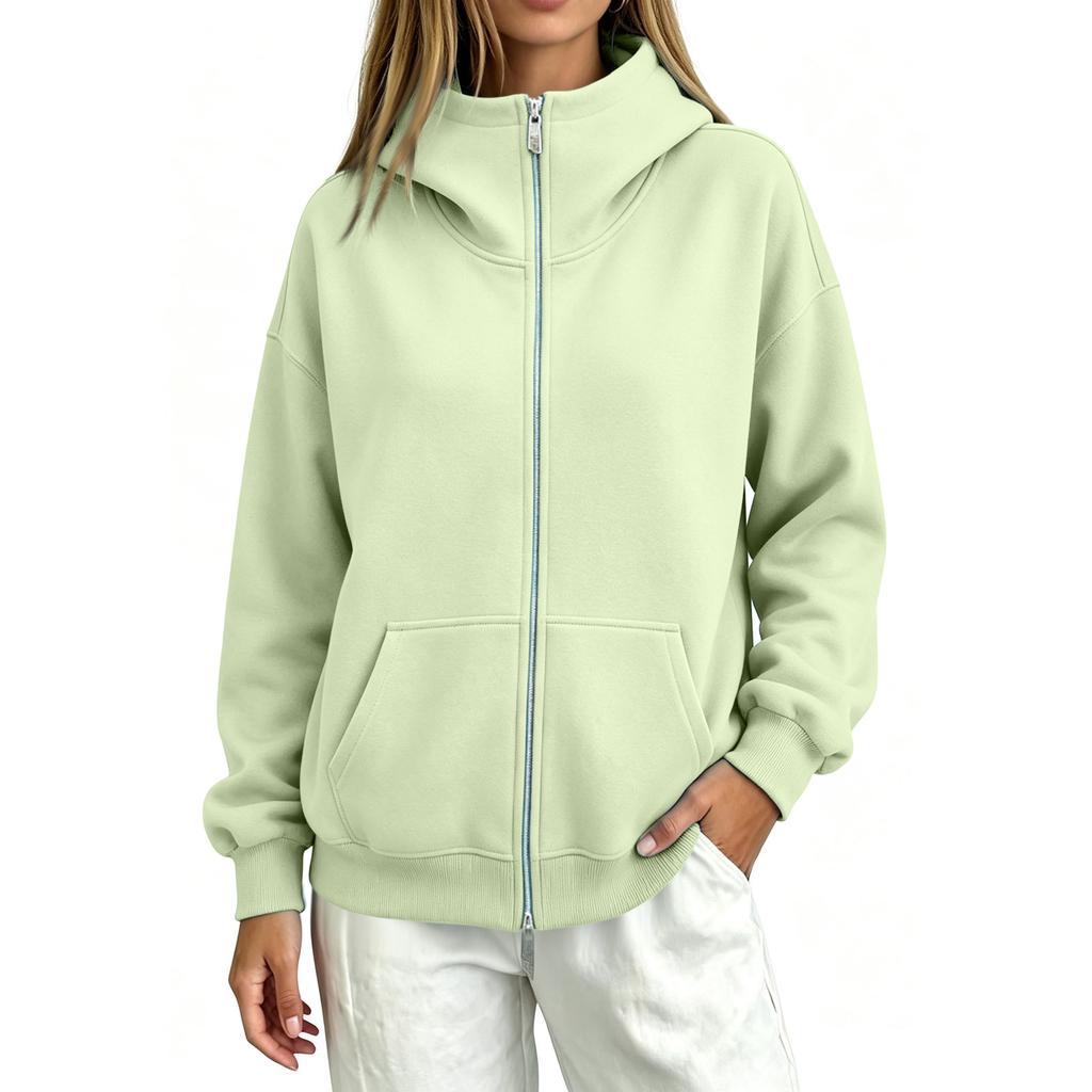 Women's Fashion Loose Fit Zip-Up Hoodie Casual Long Sleeve Sweatshirt