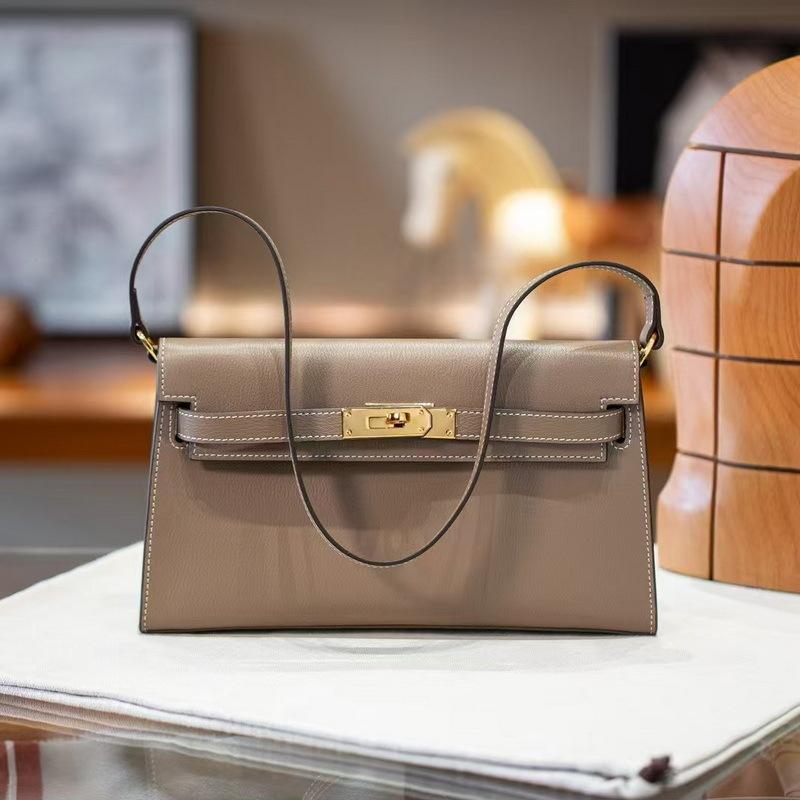 New Leather Women's Bag Goat Pattern Leather Vertical Open Pattern Erin One Shoulder Armpit Bag Long Clutch