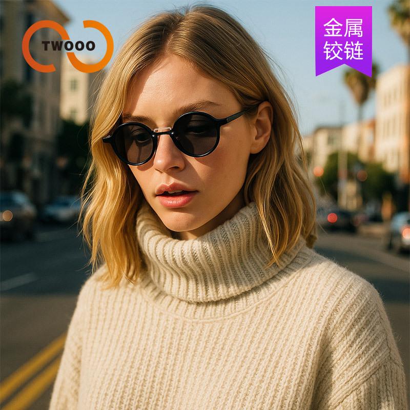 Two circles, fashionable small round frame, retro sweet and cool sunglasses, European and American design sense, double beam trendy sunglasses T