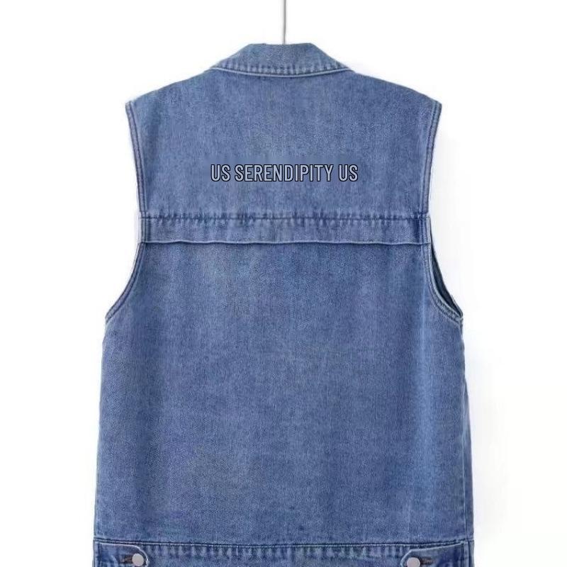 Plus Size Women's Denim Vest with Large Pockets for Spring/Fall