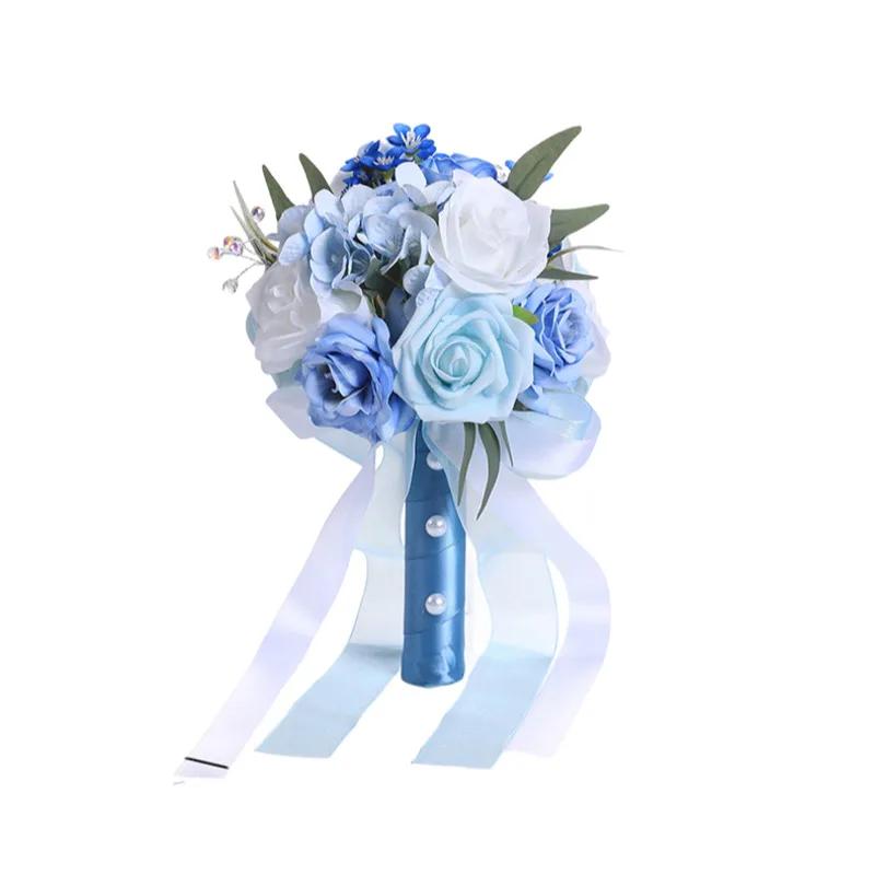 

Wedding Handheld Silk Flower Arrangement with Realistic Simulation for Wedding Decoration and Photography Purposes синий