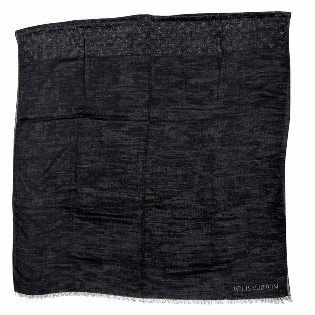 Great LOUIS VUITTON Scarf Etol Monogram Large format stall shawl black Used