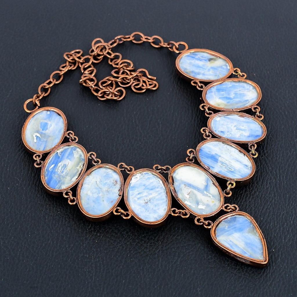 Kyanite, Copper Electroformed Necklace with Adjustable Chain, Handmade Gemstone Jewelry Necklace For Memorial Day