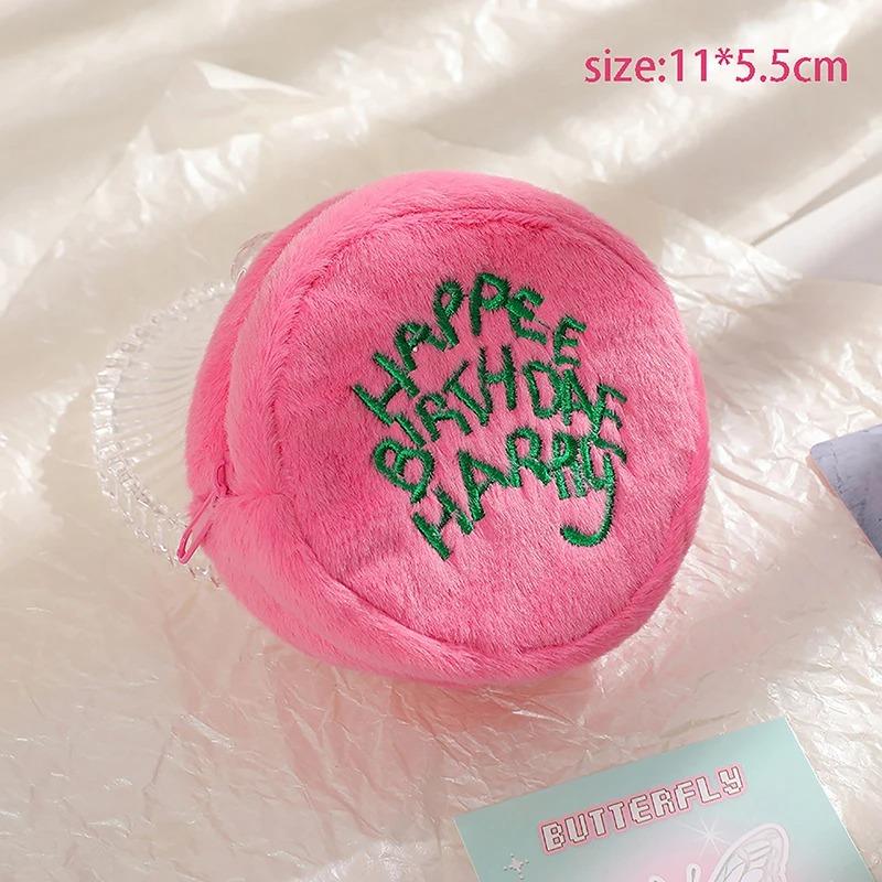 Girl Pink Plush Cake Wallet, Round Student Pendant Bag, Earphone Key Portable Storage Bag