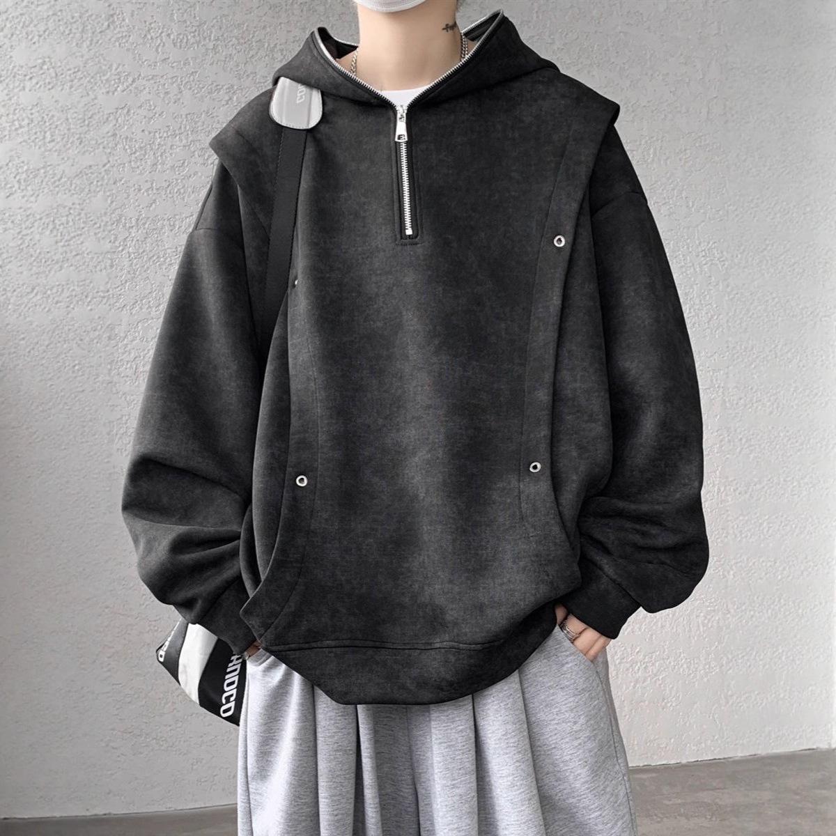

Men s Plus Size Trendy Tie-Dye Half-Zip Hooded Sweatshirt - Autumn/Winter Niche Design Large
