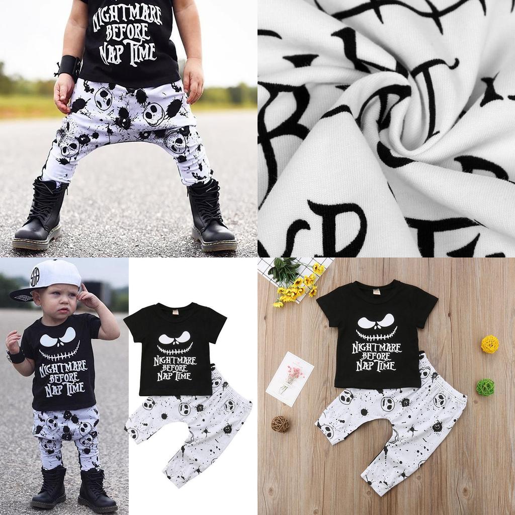 Adorable Halloween Baby Boy Girl Cotton Top T-shirt With Stripe Long Pants Set