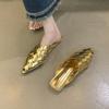 Fashion Bailamos Summer Women Slipper Fashion Weave Pointed Toe Slip On Ladies Mules Shoes Flat Heel Sandal Shoes Dress Slides Mujer