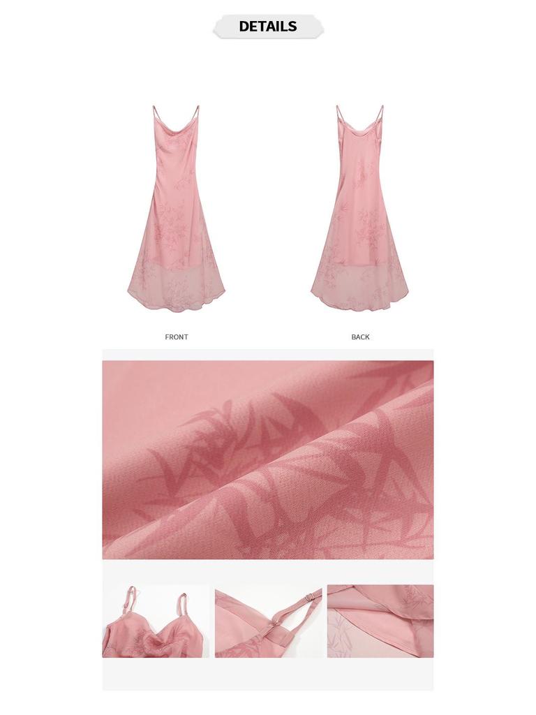 2026 Spring/Summer Pink Bamboo Rhyme Spaghetti Strap Long Dress for Women