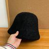High-grade wool bucket hat women's autumn and winter face small solid color bucket hat simple velvet thickened thermal basin hat