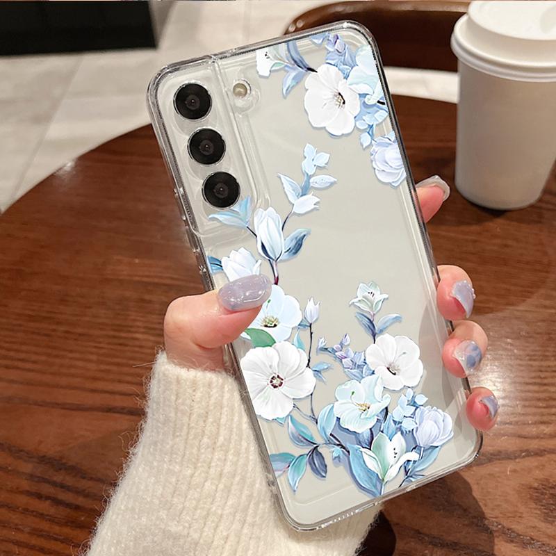 Creative Flowers Pattern Phone Case For Samsung Galaxy S26 S25 S24 S23 Ultra S22 Plus S24 S21 FE S25Edge Transparent Soft Cover