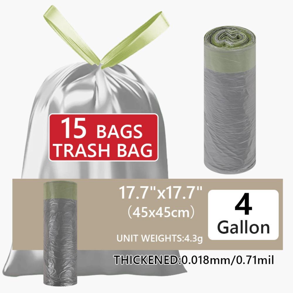 4-Gallon Thickened Drawstring Trash Bags, Portable for Home Kitchen/Dorm, Strong Household Garbage Bags RQSL-WM-0063-51