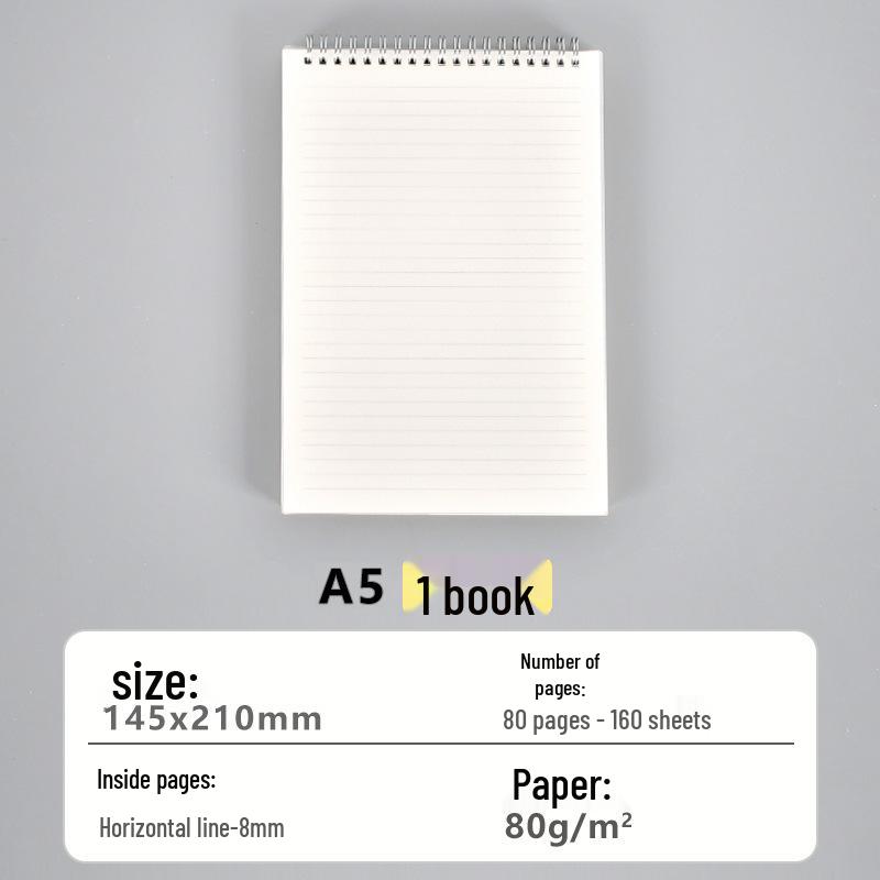 B5 Top-Bound Waterproof Spiral Notebook, 80 Lined Sheets, Durable PP Cover, Double Coil Binding.