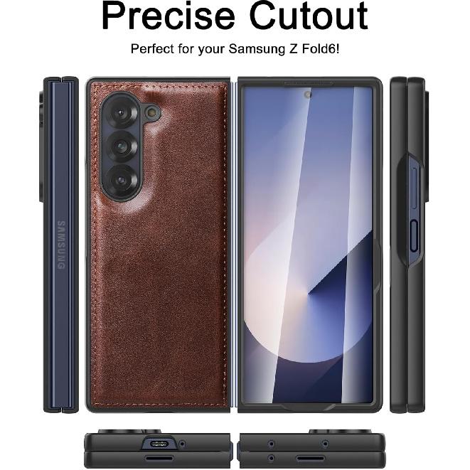 Foluu Case for Samsung Galaxy Z Fold 6, with Front Built-in Screen Protector, PU Leather + Hard PC Shell Ultra Thin Slim Durable Protective Phone