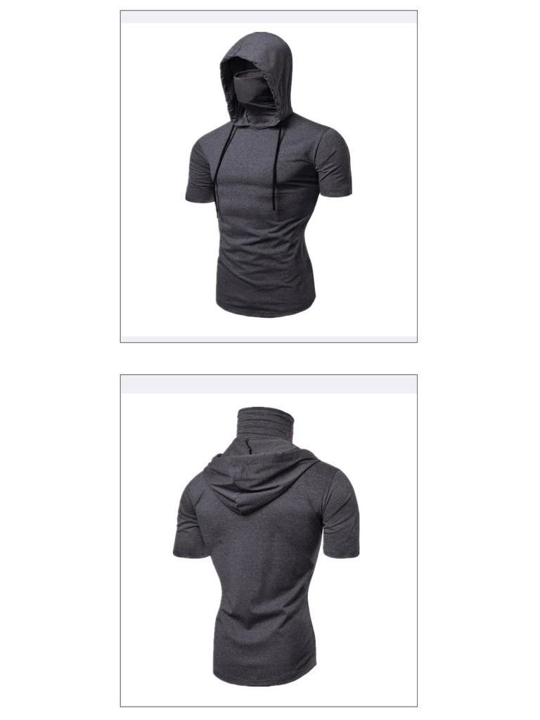 2023 Summer Men's Fashion Ninja Hooded Elastic T-Shirt with Mask