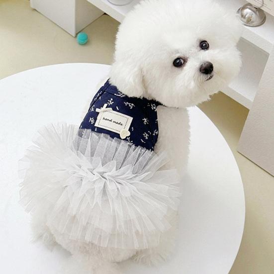 huaqianguhh White Tutu Dog Dress, Floral Sleeveless Princess Style Summer Pet Outfit for Small Dogs Teddy Bichon Frise