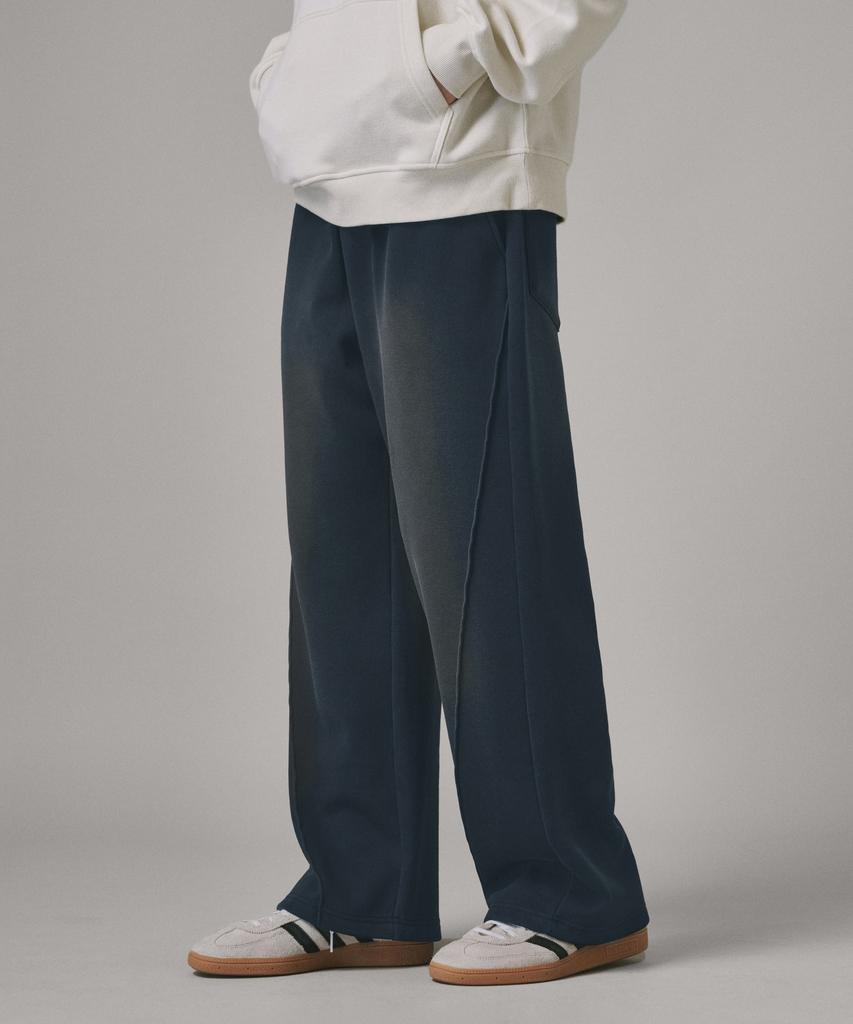 Beodeonteu (Fleece-Lined) Vintage Washed Diagonal Cut Line Sweatpants [Navy]
