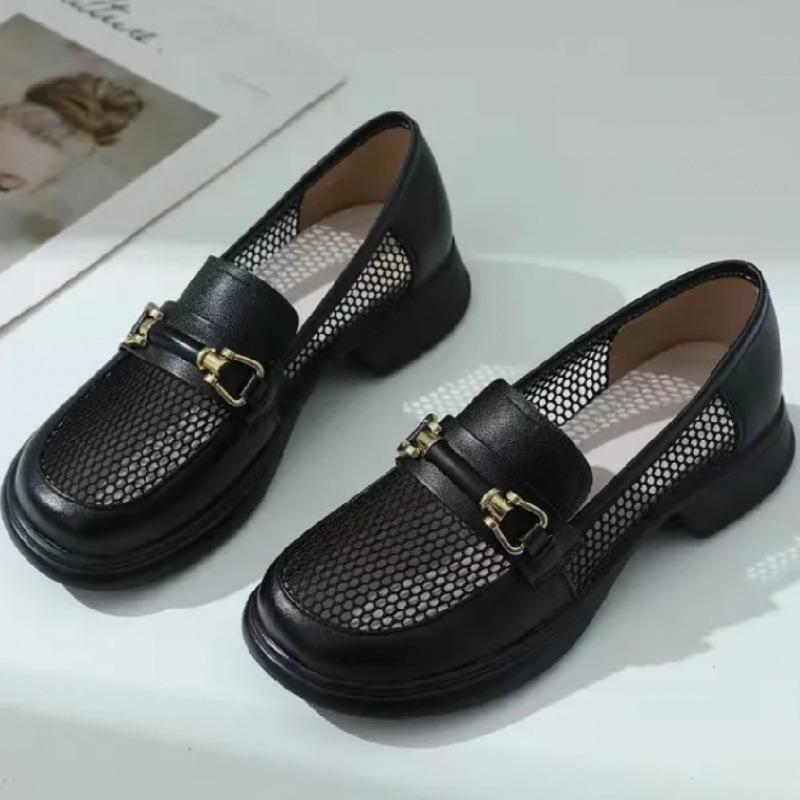 Mesh Zapatos Para Mujeres 2024 Spring Breathable Hollowed Out Loafers Casual Slip On Flat Mesh Leather Footwear Luxury Shoes