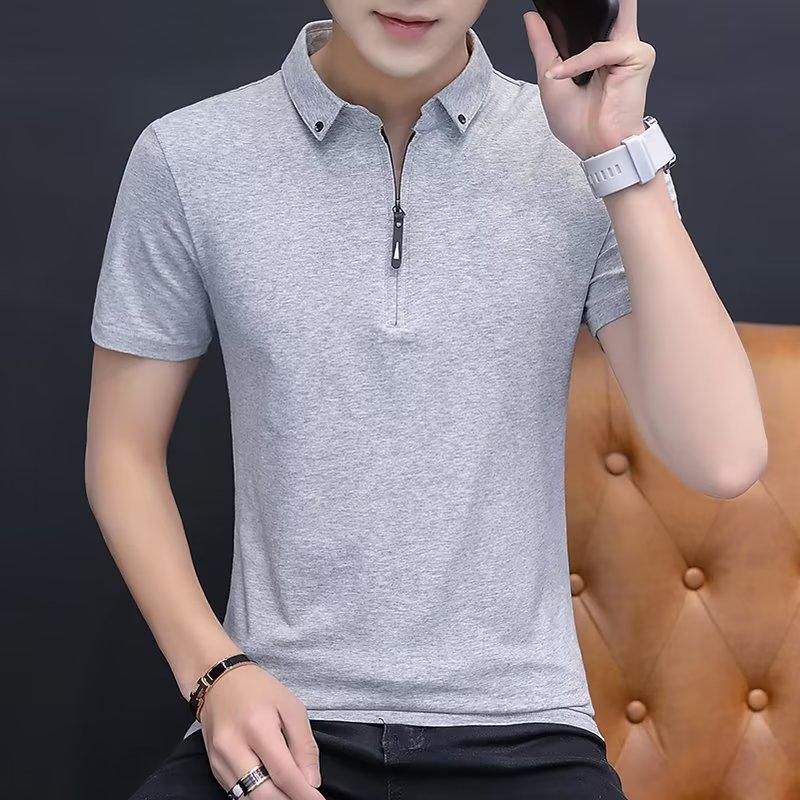 Harajuku 2024 New Men's Summer Solid Color Polo Shirt - Five-Point Sleeve, Trendy Japanese Youth Style