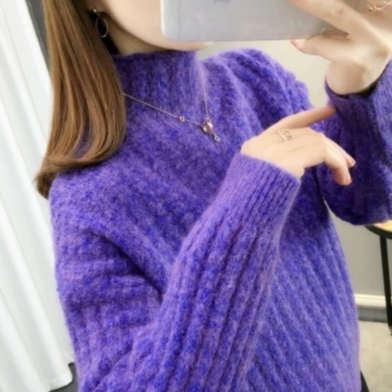 Women's Sweater Thickened Autumn/Winter High Collar Knitted Sweater Half High Collar