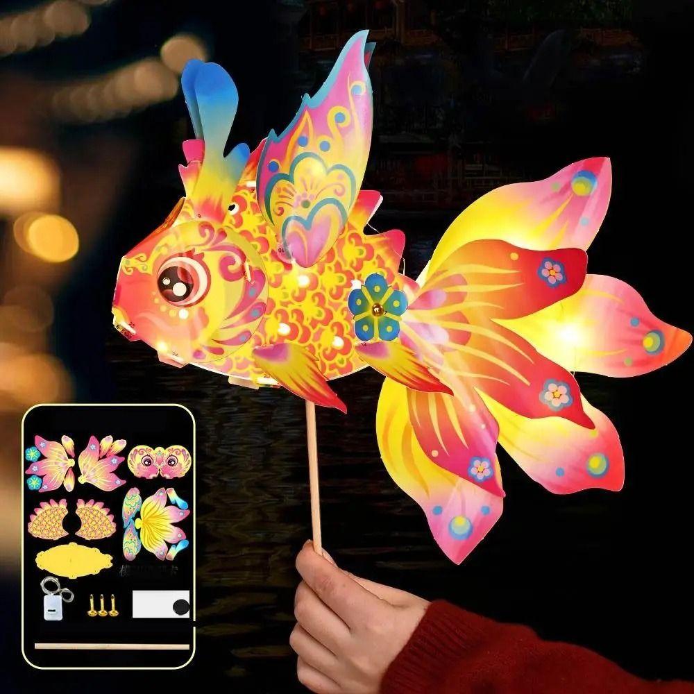 with LED Light Fish-Shaped Lantern Handmade Goldfish Lantern  Mid-Autumn Festival