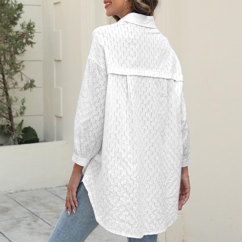 Sommer Damen Bluse Übergröße Jacquard Fledermausärmel Dreiviertelarm Oberteile Büro Damen Hemden