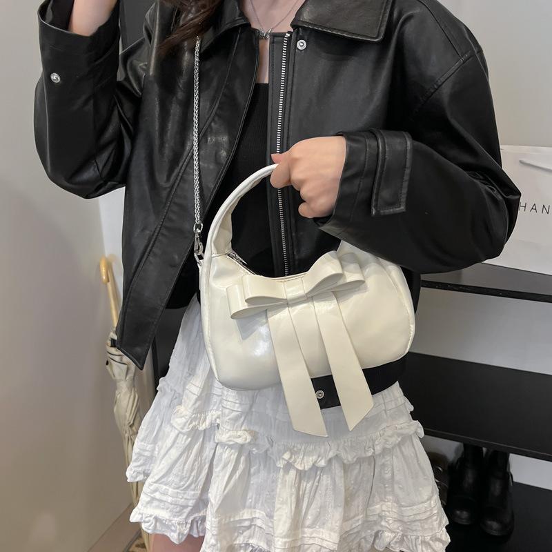 bag 25 spring new cute simple bow pu women's armpit bag one shoulder crossbody bag women