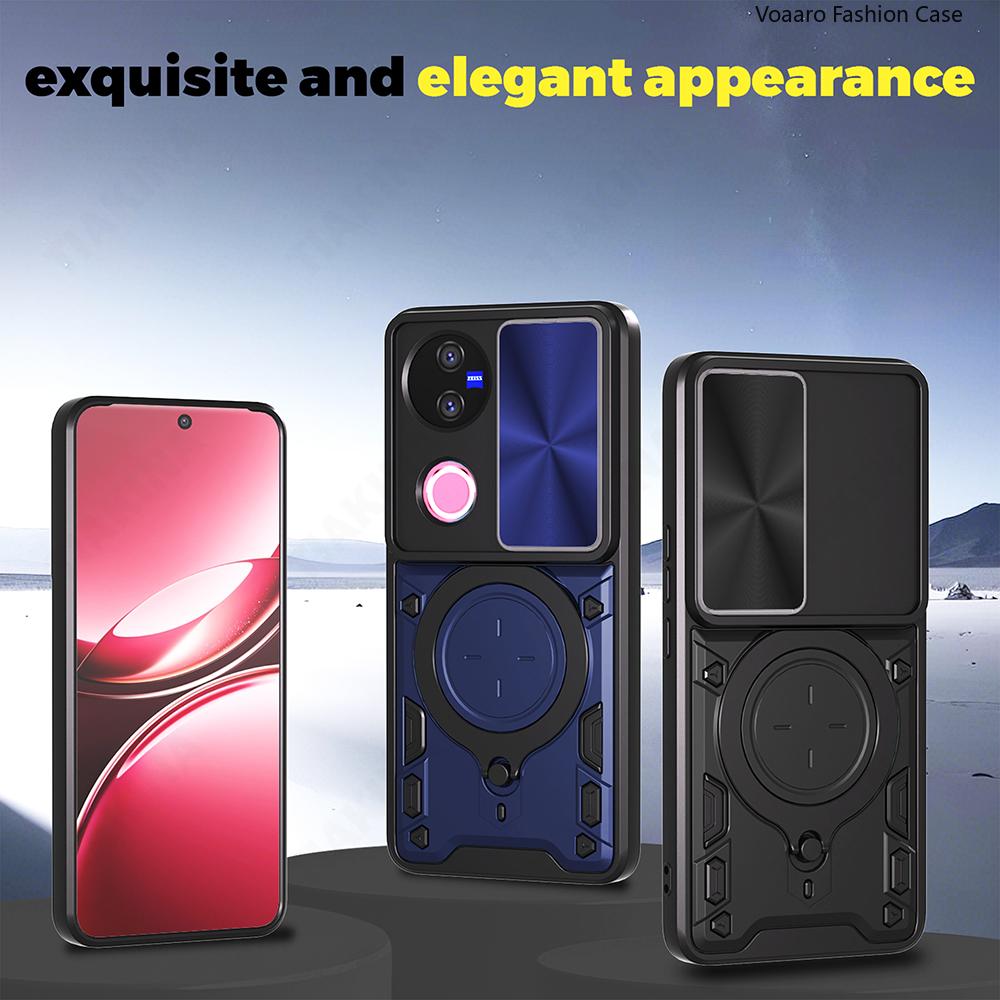 Slide Lens Camera Armor Funda for Vivo V50 Global Case for Vivo V50 Global V2427 Case Magnetic Ring Kickstand Holder Cover