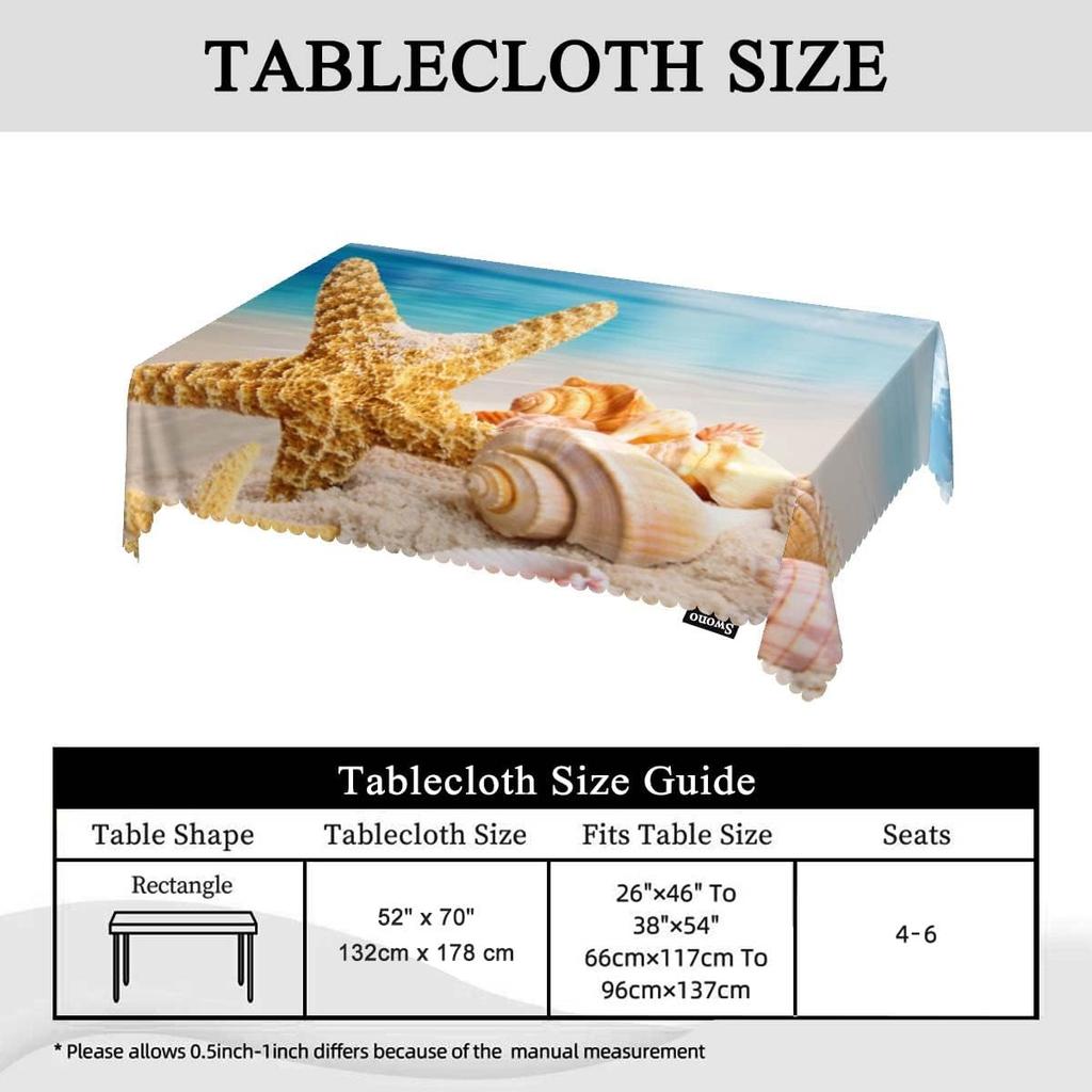 Summer Beach Starfish Seashells Rectangle Waterproof Tablecloth Party Decor Farmhouse Kitchen Tablecloth Picnic Table Decor