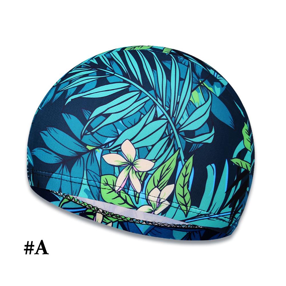 Adults Leaf Print Swimming Cap Ear Protection Non Slip Summer Pool Beach Swim Hat