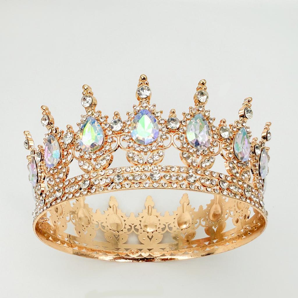 Full Circle Crown Tiara Colorful Baroque Retro Full Diamond Jewelry Wedding Accessories Crown Bridal Crown