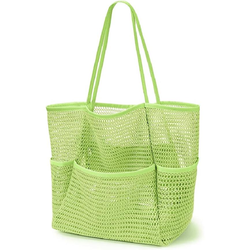 Beach Bag with Mini Pocket Beach Tote Bags for Women Large Foldable Mesh Swimming Pool Travel Bags Sandproof