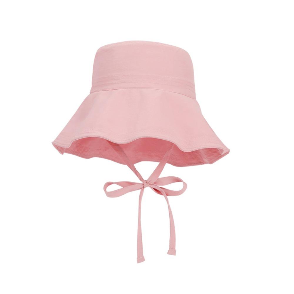 Solid Color Summer Sun Hat Ribbon Bucket Hat Portable Sunshade Hat  Camping розовый