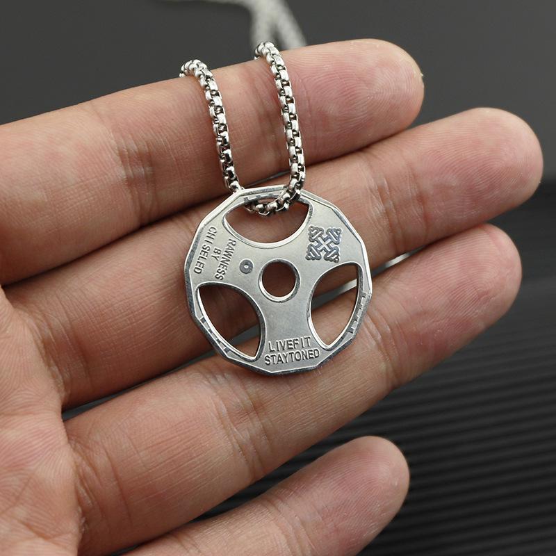 Retro Gewichtheben Kurzhantelscheibe Anhänger Edelstahl Halskette - 60cm