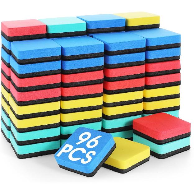 96Pcs Dry Erase Eraser, Magnetic Whiteboard Dry Erasers, Cube Mini Whiteboard Eraser, Square Colorful White Board Erasers, Chalkboard Cleaner Wiper