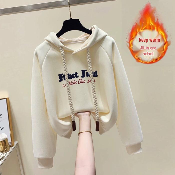 Women s Green Hooded Sweatshirt: 2024 Chic, Fashionable, Plus Velvet, Loose Fit for Autumn/Winter. S
