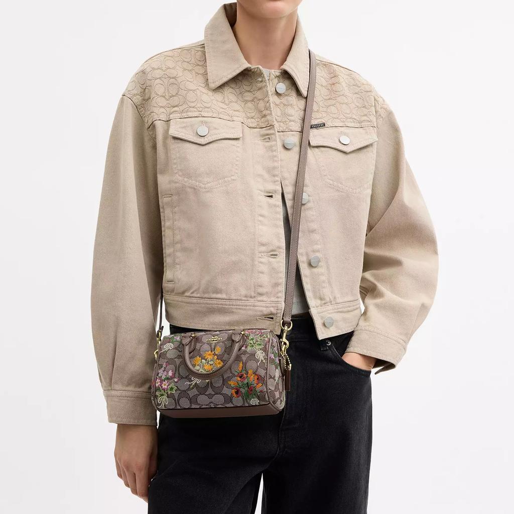 Coach Rowan 18 Signature Jacquard Floral Geprägte Boston Tasche Damen Handtaschen Braun CDY31-IMPU7