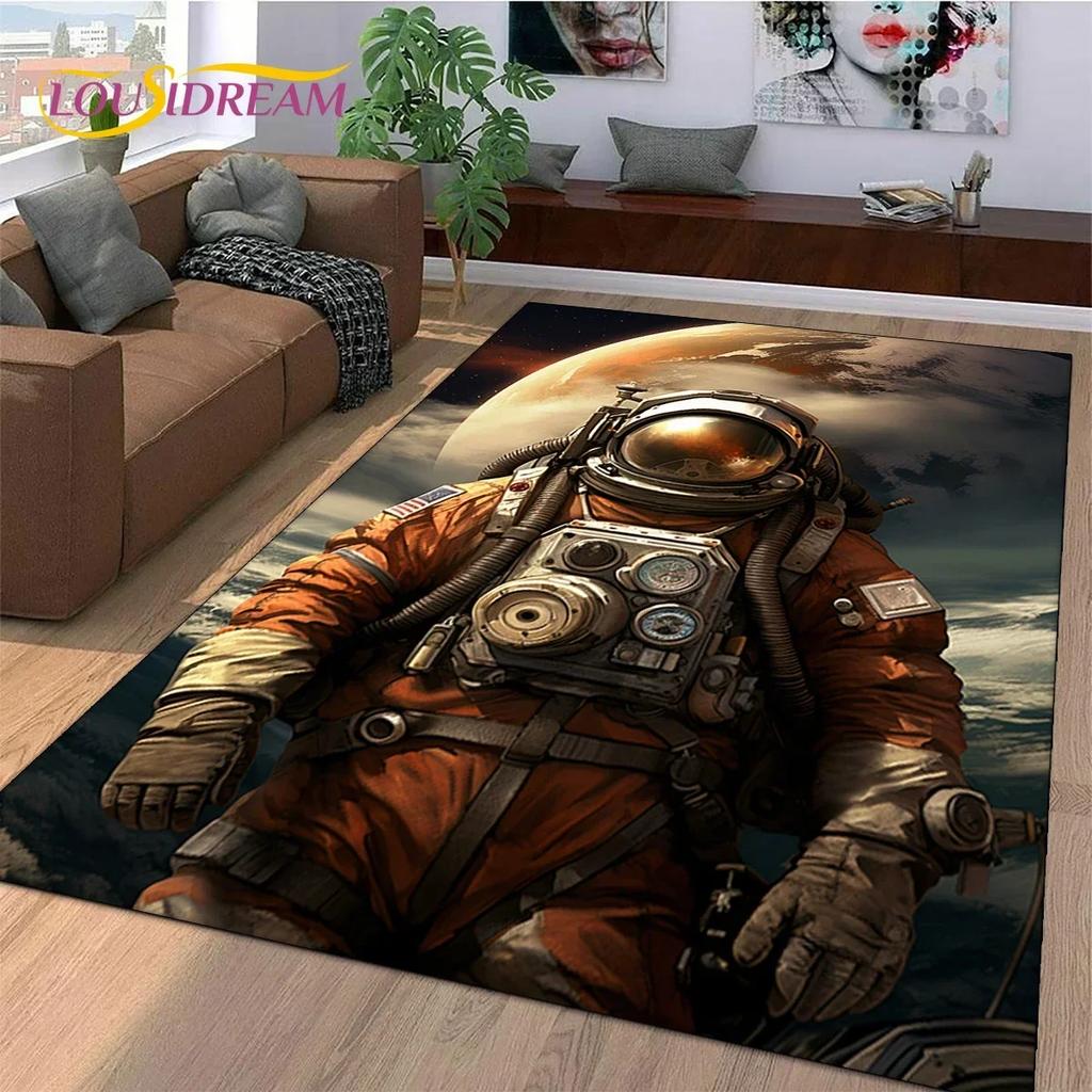 Astronaut Space Adventure Rug Cartoon Universe Floor Mat for Bedroom Living Room Large Decorative Rug for Sofa Home