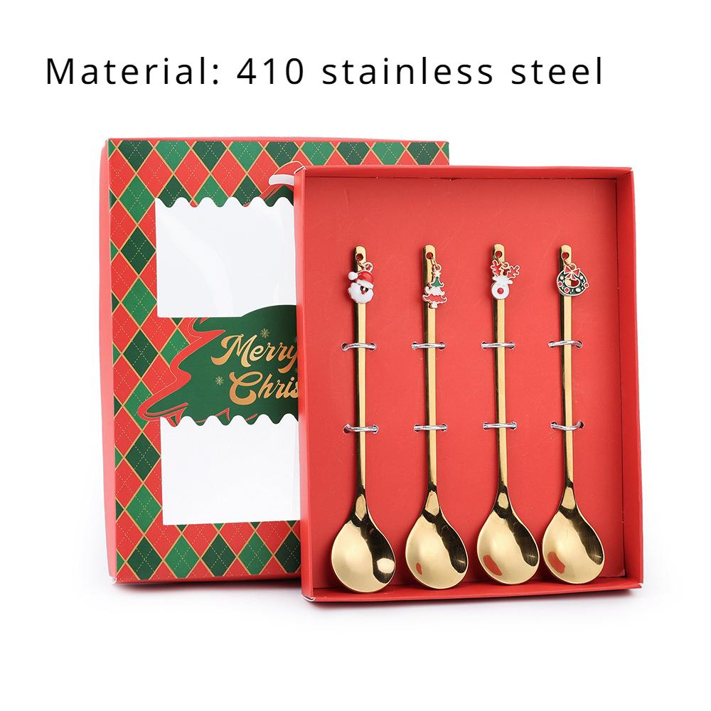 

HANYANG Рождественская десертная ложка и вилка из нержавеющей стали, подарочный набор, фруктовая вилка, кофейная ложка для Деда Мороза, бытовая посуда для отеля