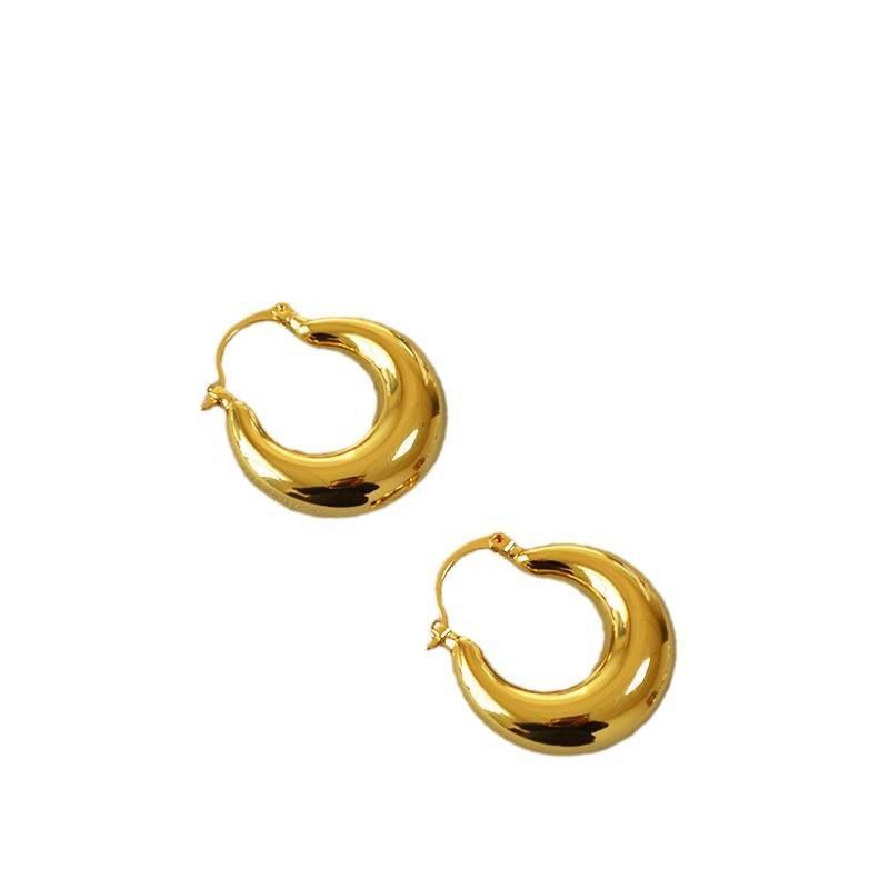European & American Trendy Glossy Gold-Plated Brass Crescent Earrings
