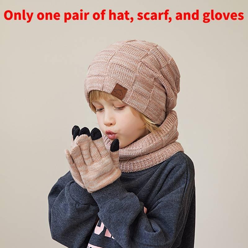 Kids Knitted Hat And Gloves Set For Winter Warmth With Neck Protector For Children