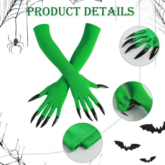 Doplňková sada kostýmu čarodějnice Černý čarodějnický klobouk Brýle s kulatými obroučkami Zelené drápové rukavice Sada pro ženy Halloween Cosplay Hra na role Párty