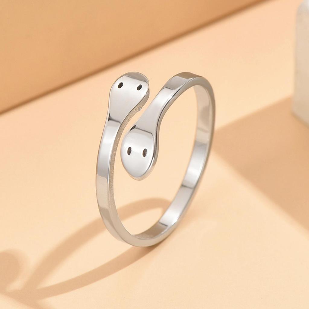 Adjustable Punk Style Stainless Steel Double Snake Ring for Women