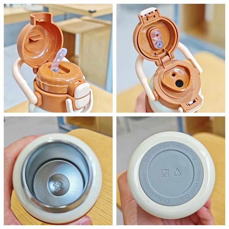 600ml Cartoon Vacuum Thermos Flask With Straw Portable Double Drink Adult Children Coffee Cups Thermal Water Bottle Drinkware