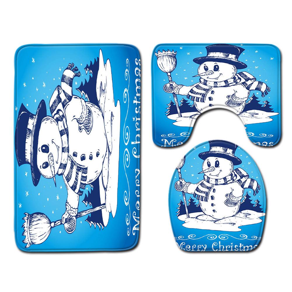 Christmas Bathroom Floor Mat Toilet Three-Piece Set