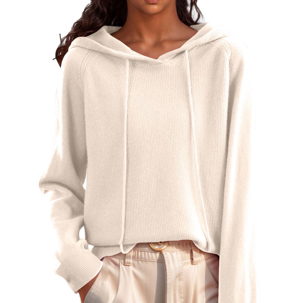 Einfarbiger, lässiger, langärmliger Strickpullover mit Kapuze für Damen mit Pullover und Basisschicht-Strickpullover