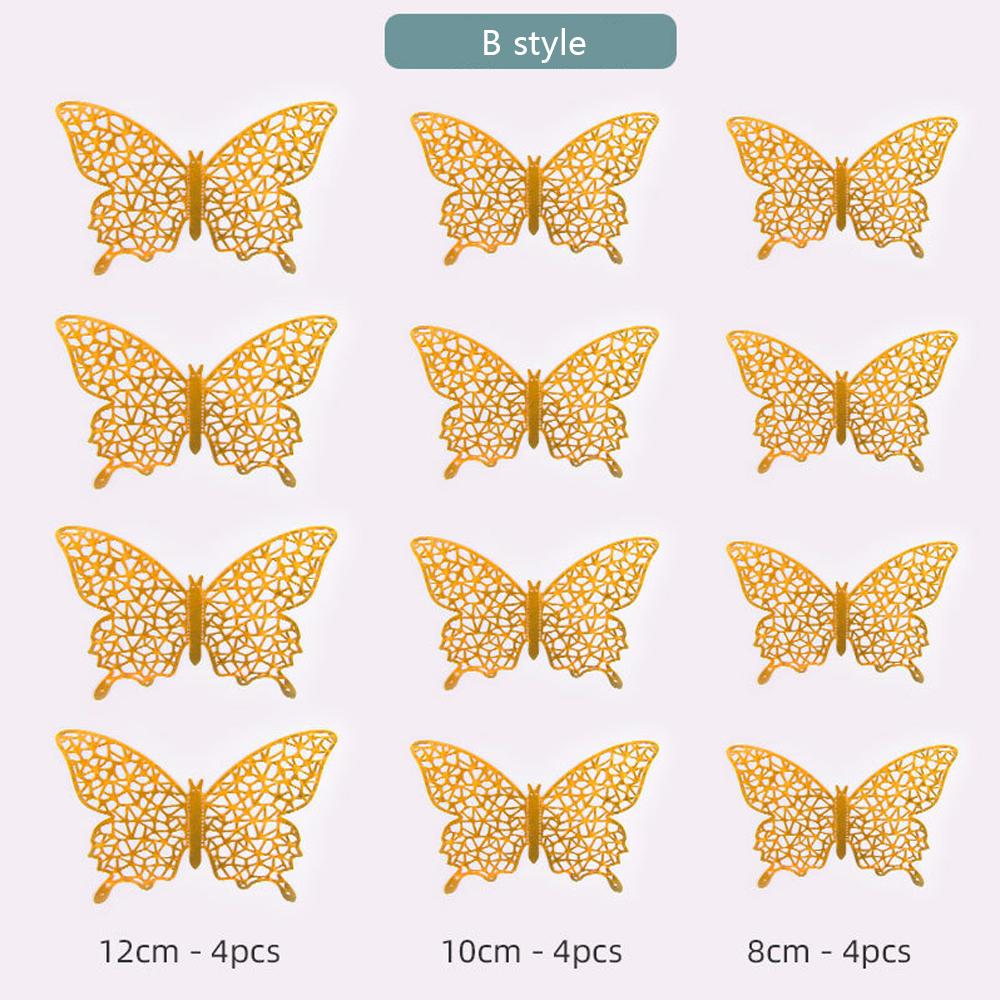 3D Metal Texture Hollow Simulation Three-Dimensional Butterfly Creative Design Wall Stickers Diy Home Double-Sided Tape