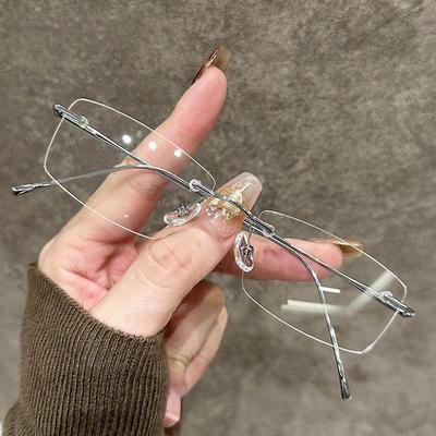 Ultra-Light Rimless Square Glasses for Women: Anti-Blue Light, High-Intelligence, Prescription-Ready