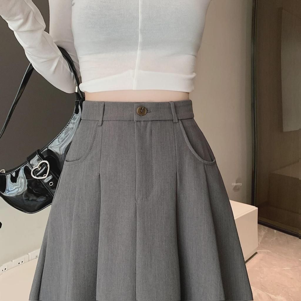 Dámská sukně áčkového střihu s vysokým pasem - Korejský styl, Jarní/podzimní móda, Ležérní slim fit