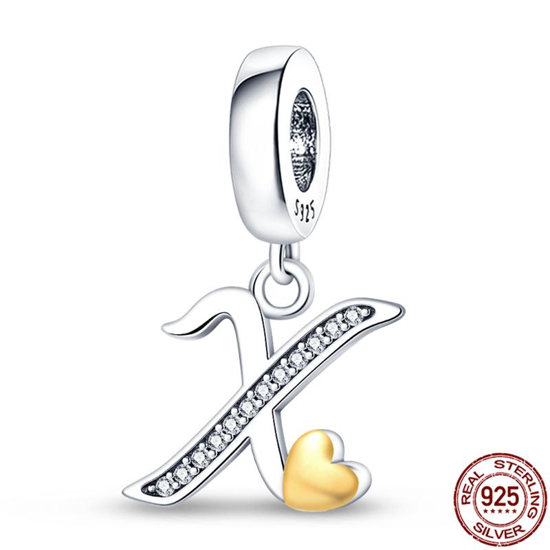 Original Design Anhänger Zirkon Herzform 26 englische Buchstaben A-Z Charm Perlen Passend 925 Original Armband Halskette Schmuck