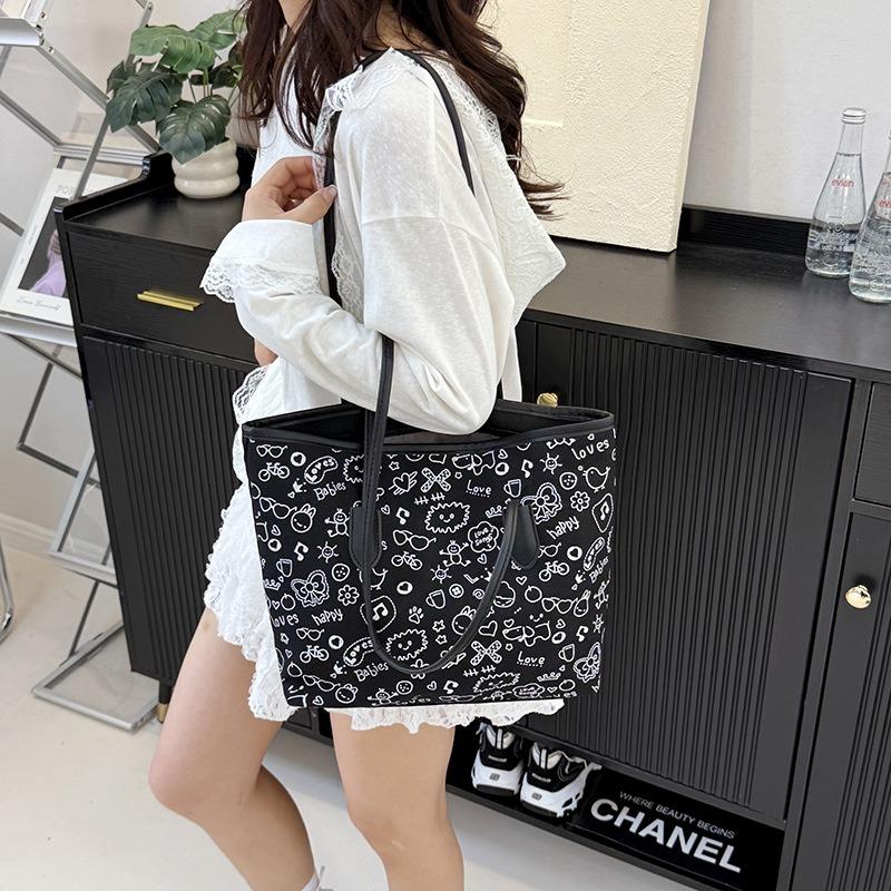 Summer New Casual Versatile Large-capacity Student Class Tote Bag Shoulder Bag Graffiti Canvas Bag Women